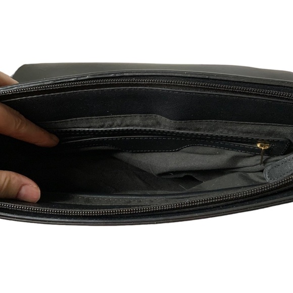 Justfab Joey portfolio iPad clutch black faux leather python embossed fold over - Picture 3 of 9